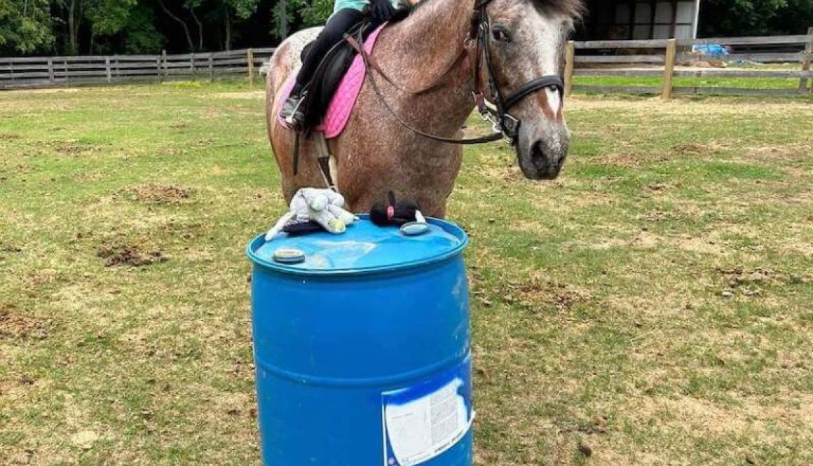 kid riding a horse around a barrel - redbird equestrian